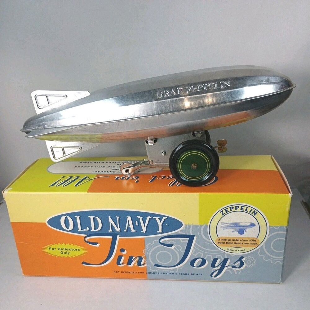 2004 Old Navy Aluminum Airship Graf Zeppelin Wind-Up Toy in Original Box WORKS!